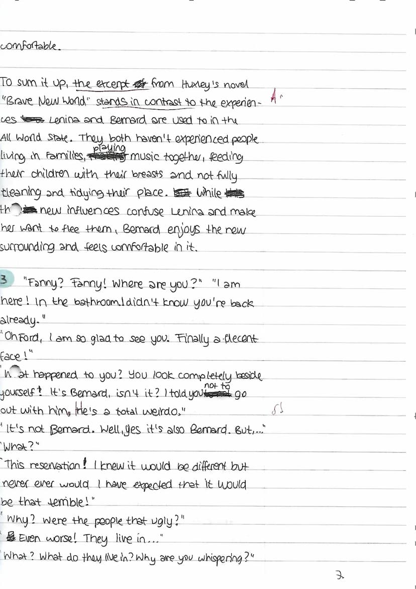 5
10
15
20
25
30
35
40
45
50
55
Written Exam
Extract from Aldous Huxley's novel "Brave New World"
Bernard and Lenina are taken to the pueblo