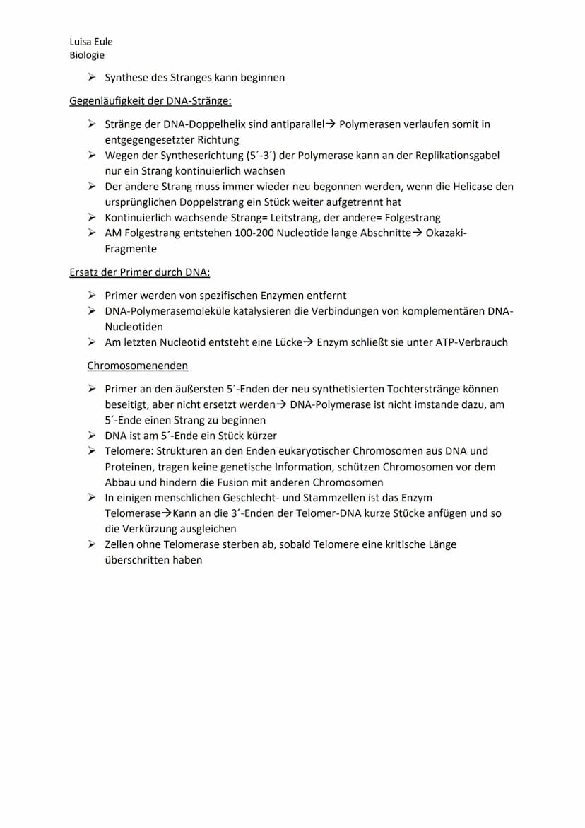 Luisa Eule
Biologie
Thema 1: Aufbau der DNA
➤ Bau der DNA lässt sich in drei unterschiedliche Gruppen von Molekülen unterteilen:
Desoxyribos