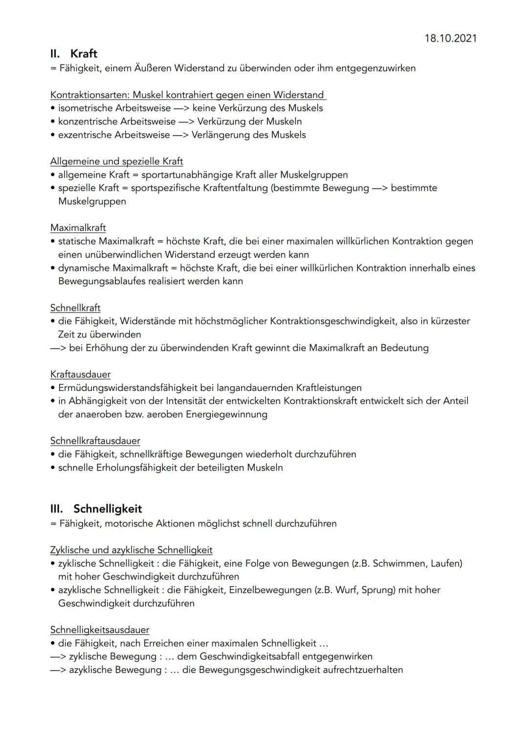 Definition
= Kondition
primär energetischer Prozess:
I. Ausdauer
II. Kraft
III. Schnelligkeit
IV. Beweglichkeit
Konditionelle Fähigkeiten
(K