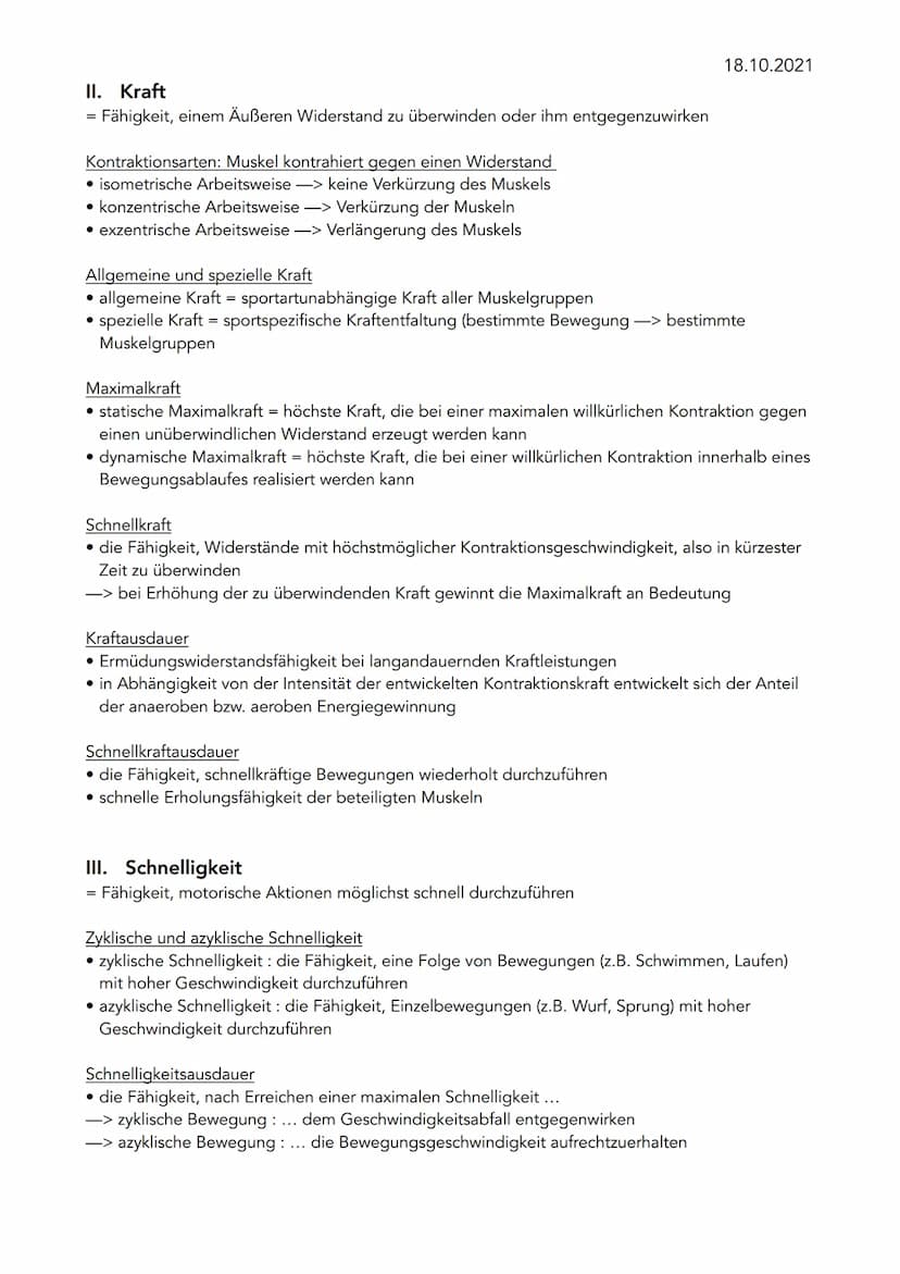 Definition
= Kondition
primär energetischer Prozess:
I. Ausdauer
II. Kraft
III. Schnelligkeit
IV. Beweglichkeit
Konditionelle Fähigkeiten
(K