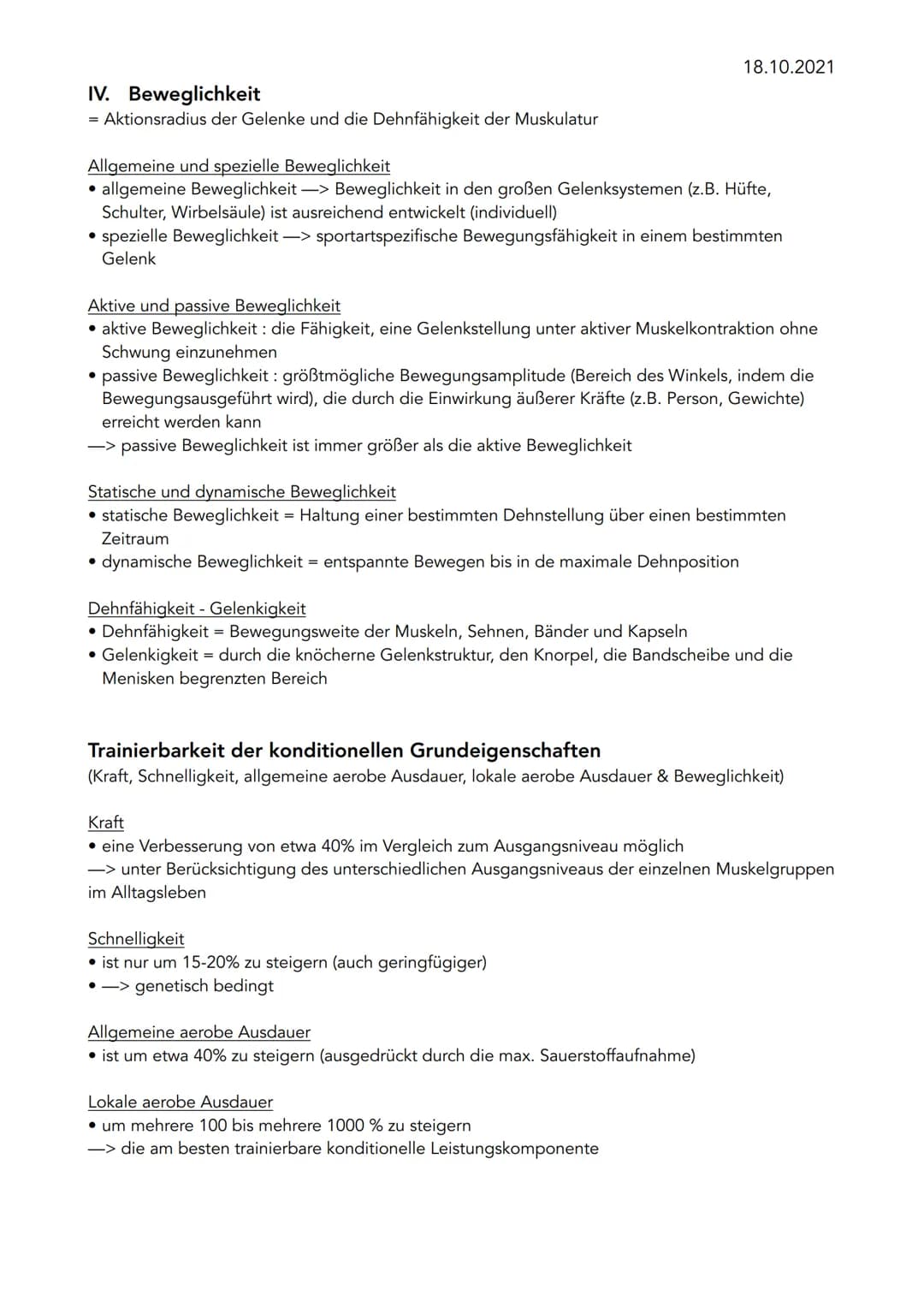 Definition
= Kondition
primär energetischer Prozess:
I. Ausdauer
II. Kraft
III. Schnelligkeit
IV. Beweglichkeit
Konditionelle Fähigkeiten
(K