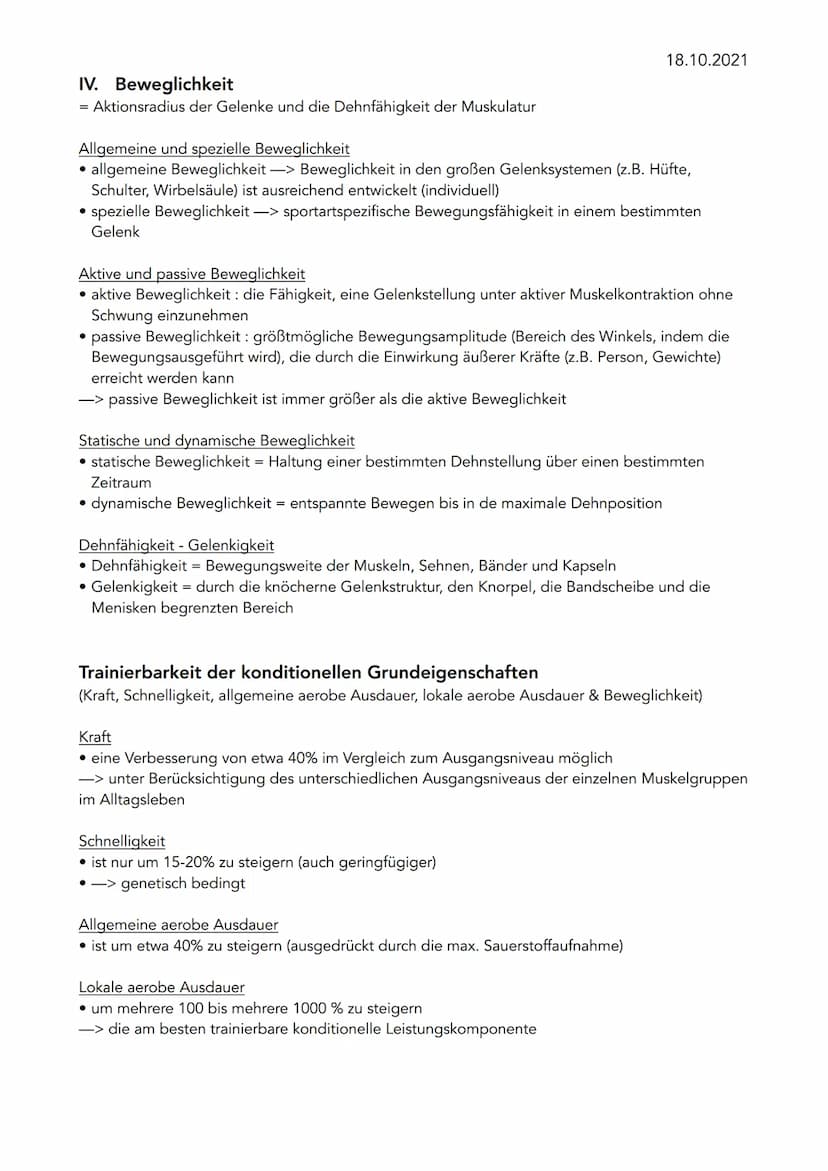 Definition
= Kondition
primär energetischer Prozess:
I. Ausdauer
II. Kraft
III. Schnelligkeit
IV. Beweglichkeit
Konditionelle Fähigkeiten
(K