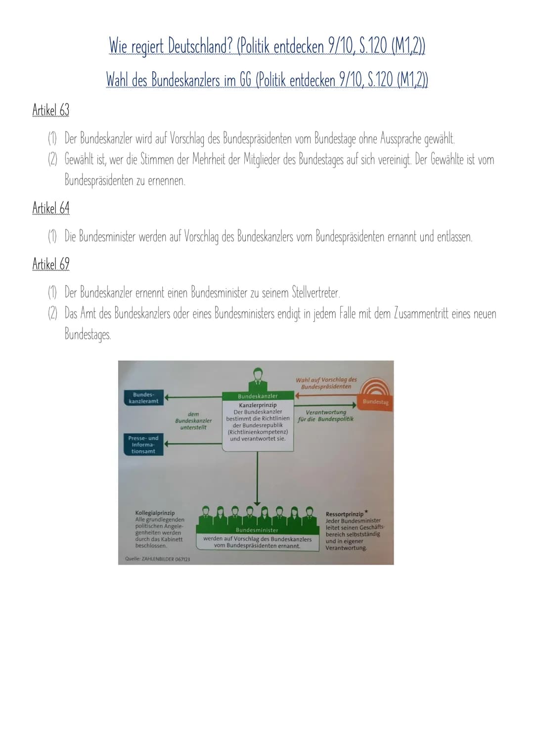 Gemeinschaftskundearbeit Nr.2
Wer trifft im Land die Entscheidungen? (Politik entdecken 9/10, S.110)
Bundestag, Bundespräsident, Bundeskanzl