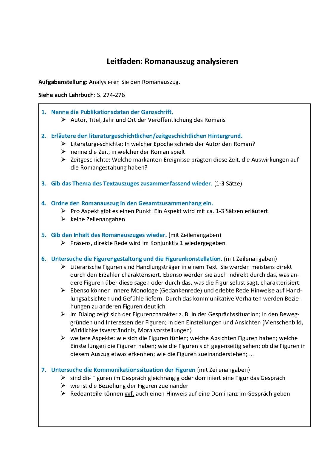 Romanauszug analysieren