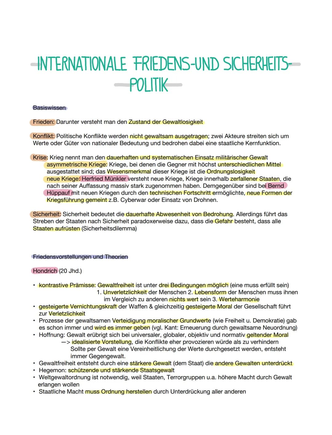 INTERNATIONALE FRIEDENS-UND SICHERHEITS-
Basiswissen
-POLITIK
Frieden: Darunter versteht man den Zustand der Gewaltlosigkeit
Konflikt: Polit