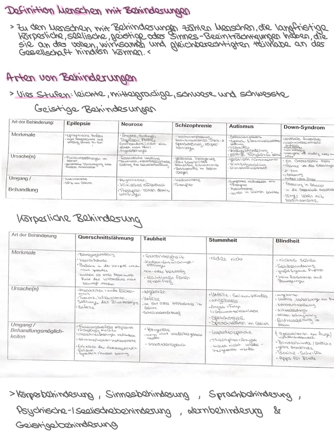 Sowi-Arbeit
-Definition Menschen mit Behinderungen
-Arten von Behinderungen
- Wann können Behinderungen verworben" werden
- Ursachen in Entw
