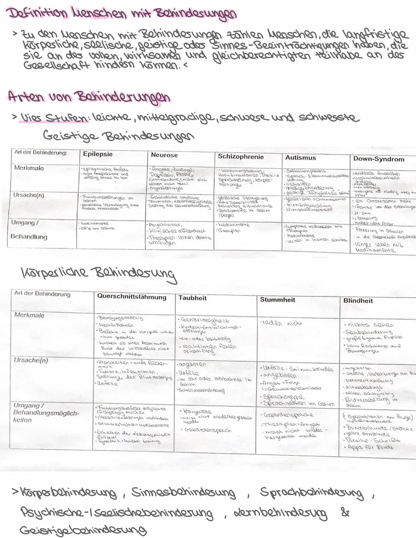 Sowi-Arbeit
-Definition Menschen mit Behinderungen
-Arten von Behinderungen
- Wann können Behinderungen verworben" werden
- Ursachen in Entw
