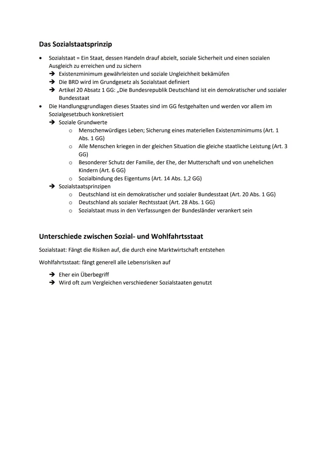 Das Sozialstaatsprinzip
● Sozialstaat = Ein Staat, dessen Handeln drauf abzielt, soziale Sicherheit und einen sozialen
Ausgleich zu erreiche