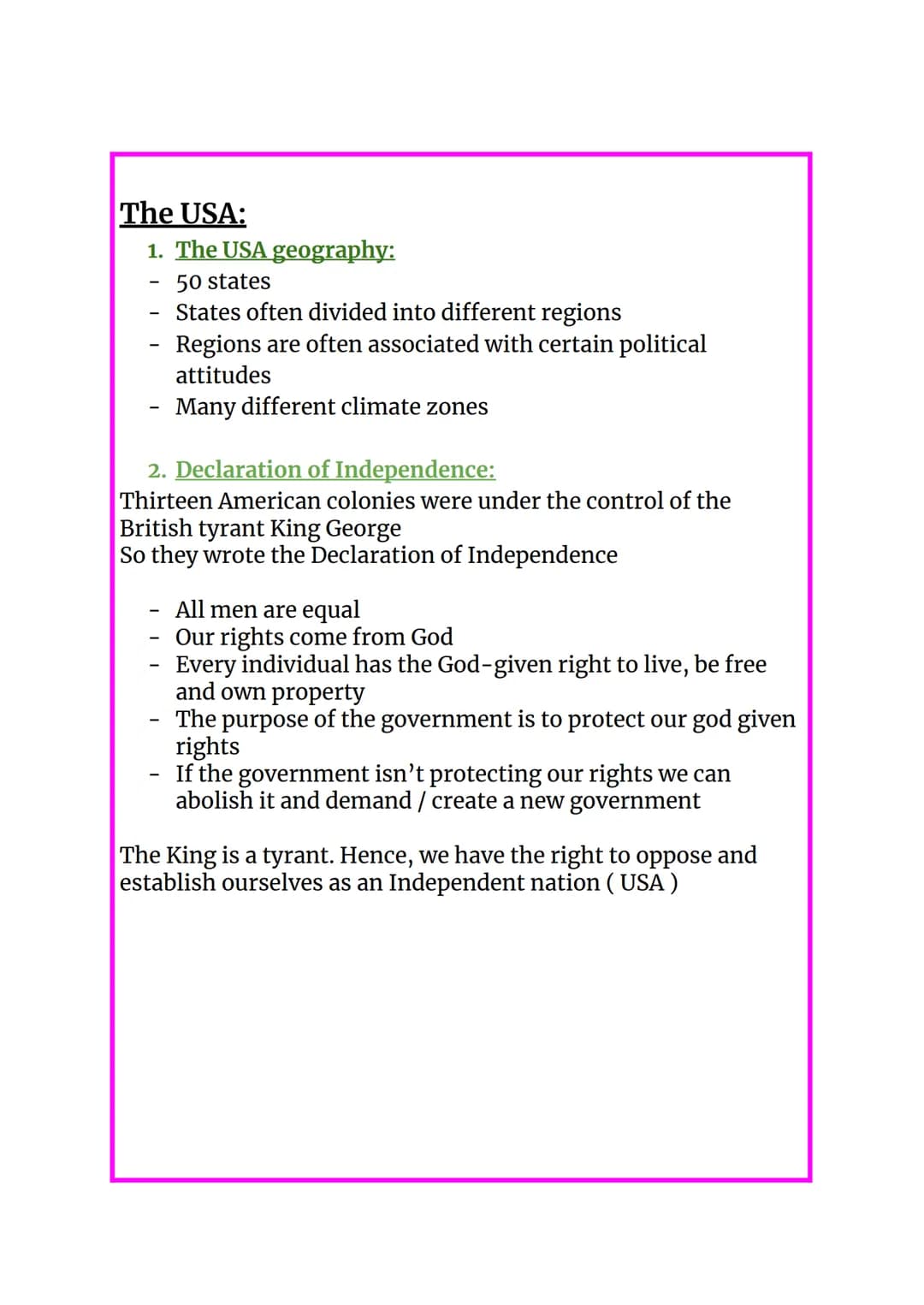 The USA:
1. The USA geography:
50 states
States often divided into different regions
- Regions are often associated with certain political
a