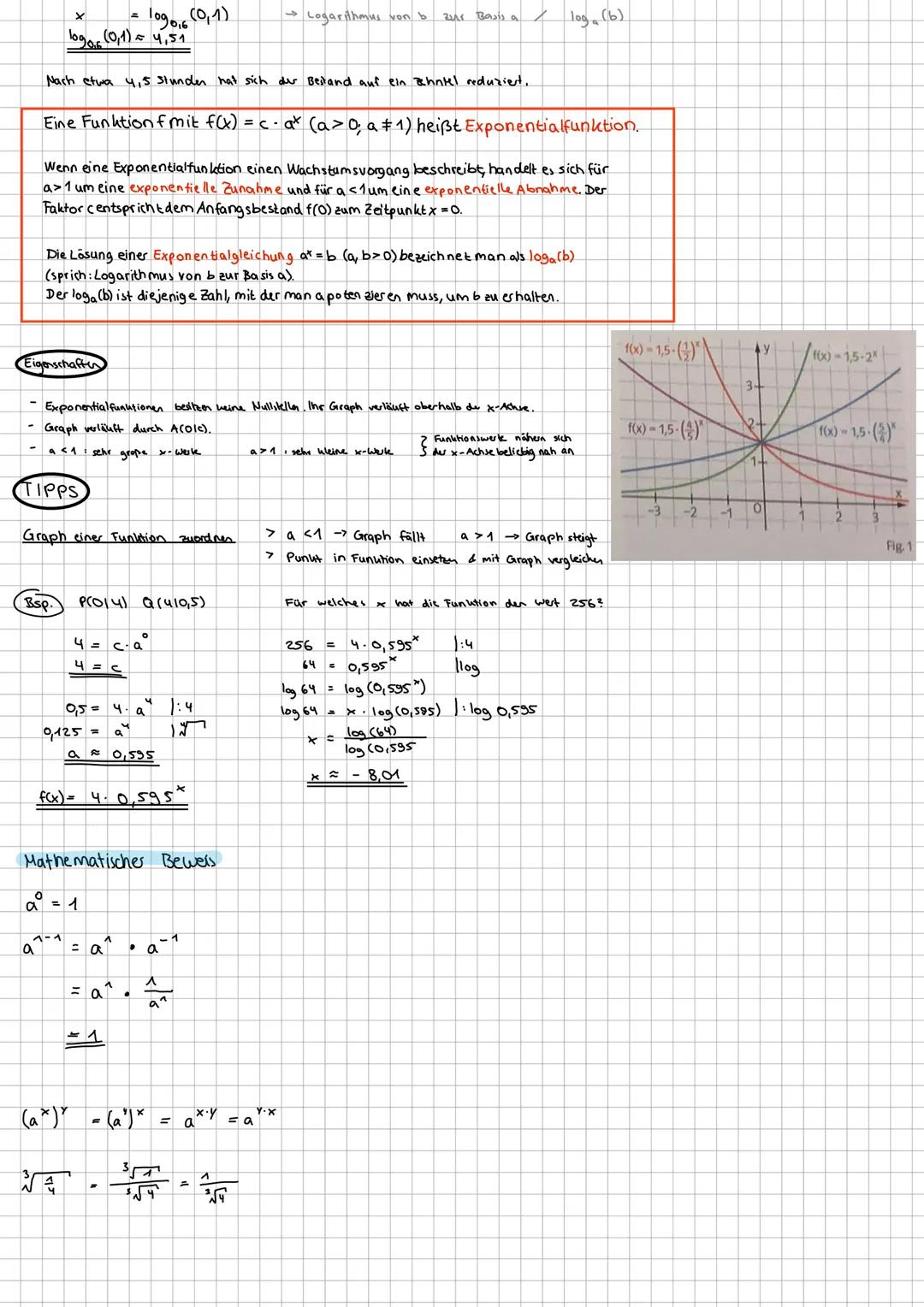 # 1 wiederholung Exponential funktionen

> Variable x im Exponenten.
> Beschrubung von Wachstumsprosessen
> Bestand in gleichen Zeitspannen 