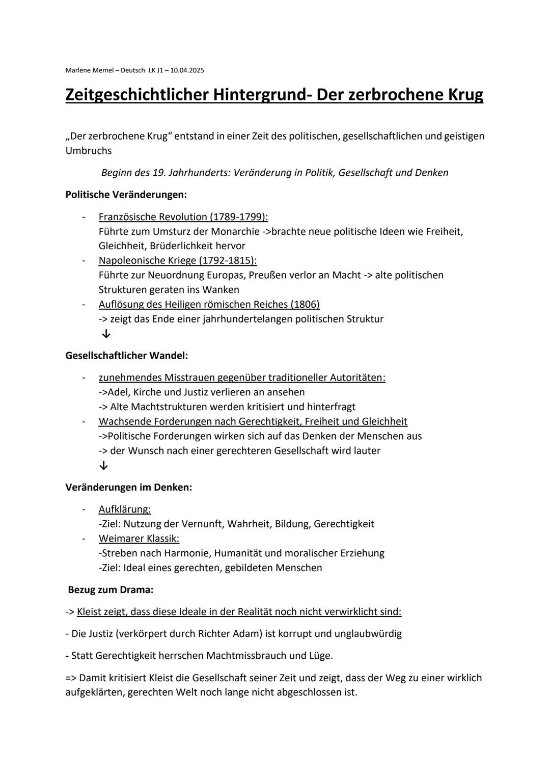 Zeitgeschichtlicher Hintergrund - Der zerbrochene Krug