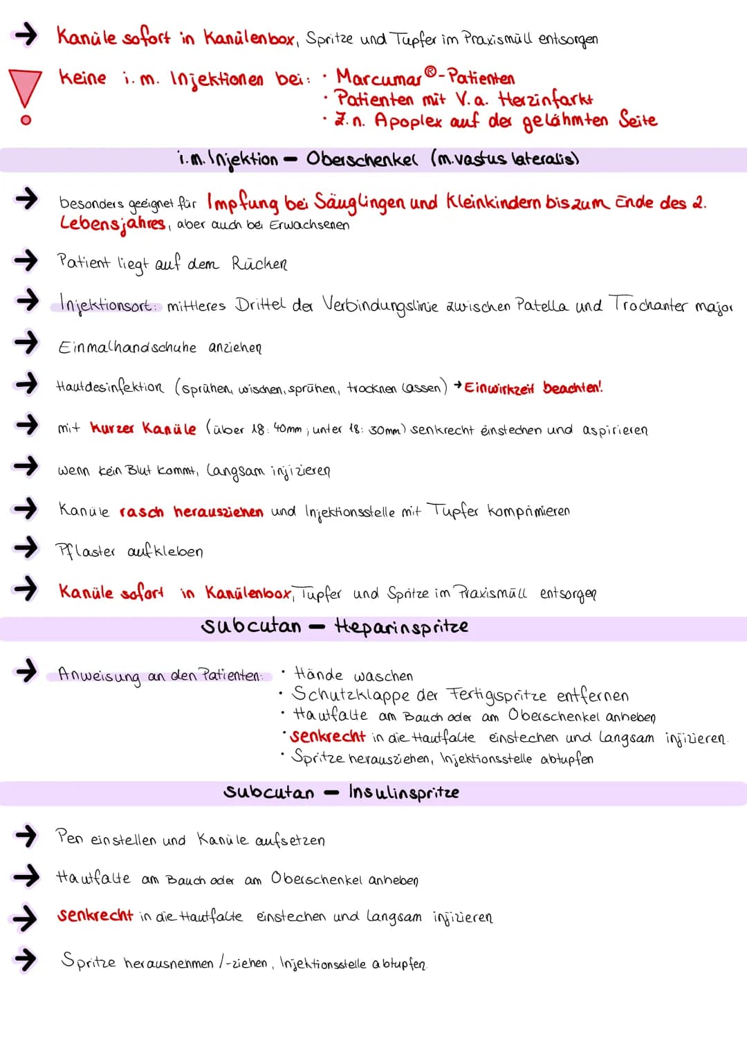 Injektionen
Vorbereitung
➜ Materialien Medikamenten ampulle (auf Haltbarkeit überprüfen)
2 Kanülen (Aufziehkanüle" und „Injektionskanu (e")
