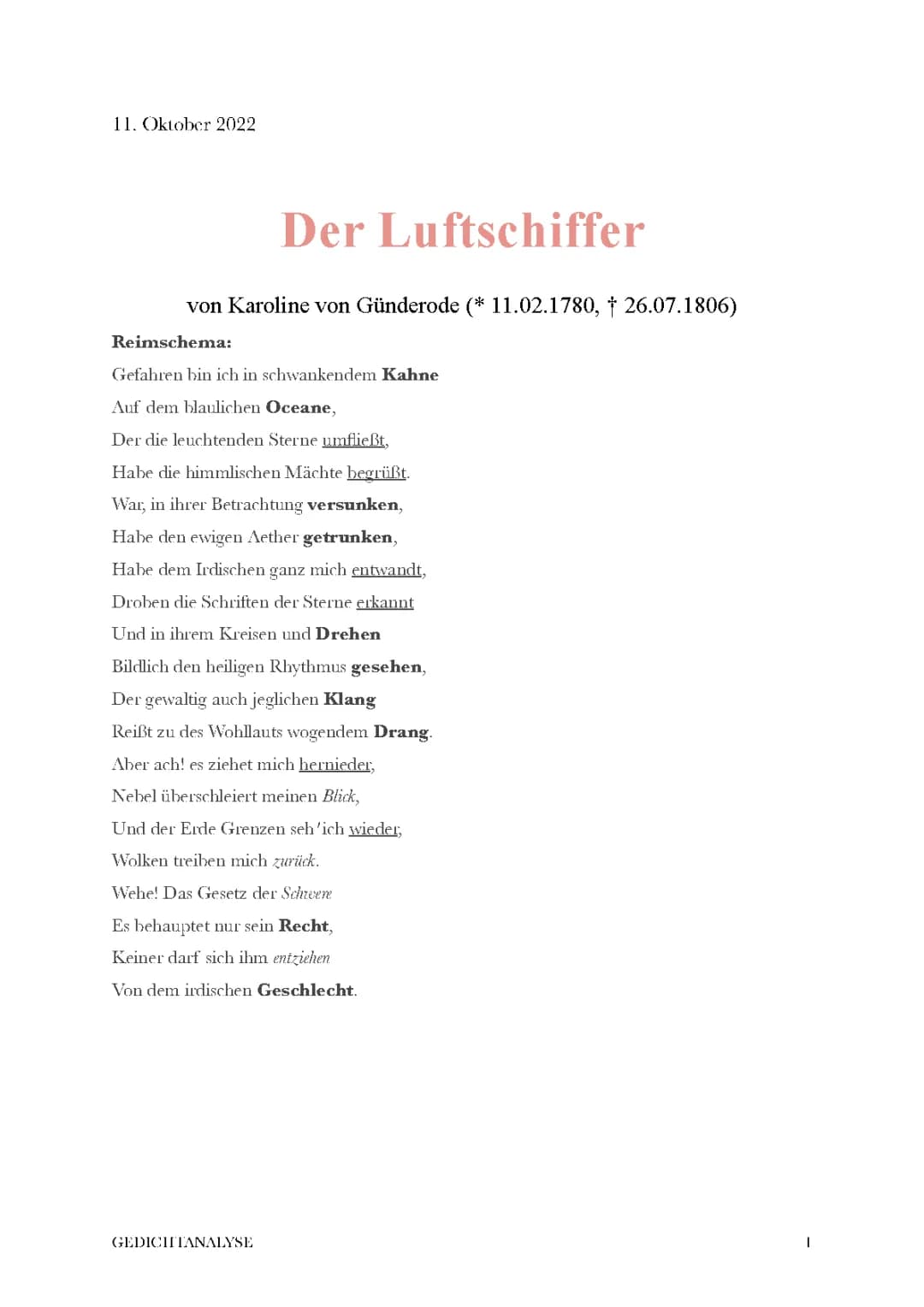 Gedichtsinterpretation und Analyse der Luftschiffer 
