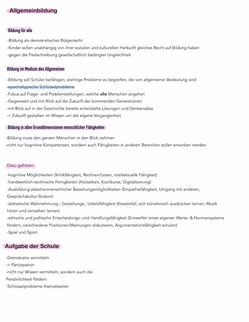 Kerngedanken
-Bildungskonzept ist die Synthese aus humanistischen Bildungsvorstellungen und kritischer Gesellschaftsanalyse
-Normativer Ansa