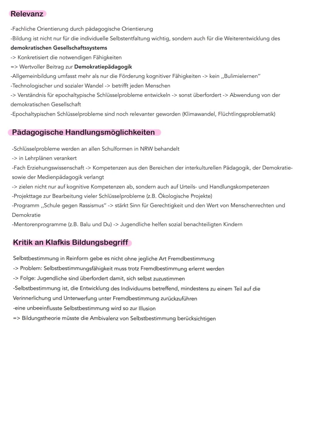 Kerngedanken
-Bildungskonzept ist die Synthese aus humanistischen Bildungsvorstellungen und kritischer Gesellschaftsanalyse
-Normativer Ansa