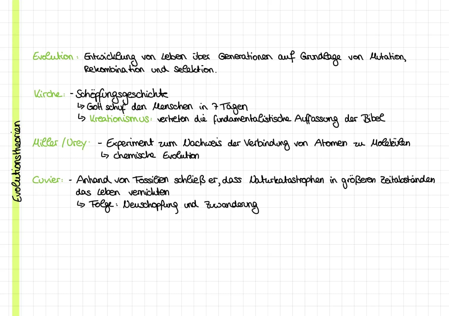 Evolutionstheorien
Evolution: Entwicklung
von Leben über Generationen auf Grundlage
Kirche: -Schöpfungsgeschichte
Cuvier:
Rekombination und 