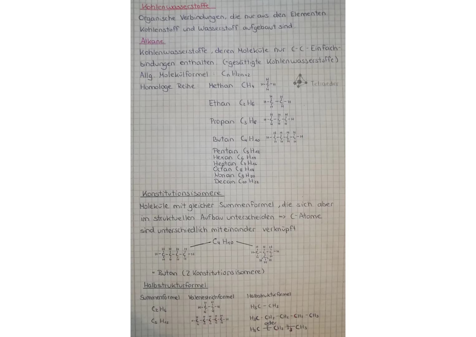 Kohlenwasserstoffe
Organische Verbindungen, die nur aus den Elementen
Kohlenstoff und Wasserstoff aufgebaut sind
Alkane
Kohlenwasserstoffe, 