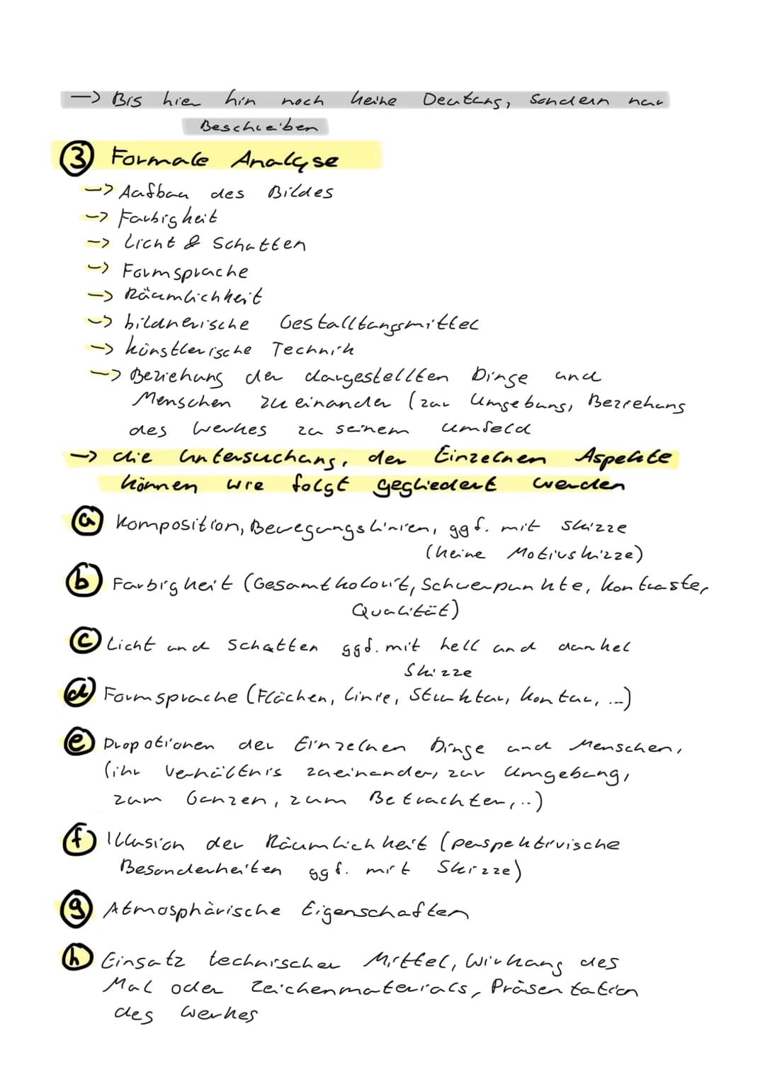 Beispiel Sätze:
Einleitung:
> Das Gemälde/Foto/Zeichnung „Titel" von (Name des Künstlers)
entstand (Datum). Thema des Bildes ist (Thema nenn