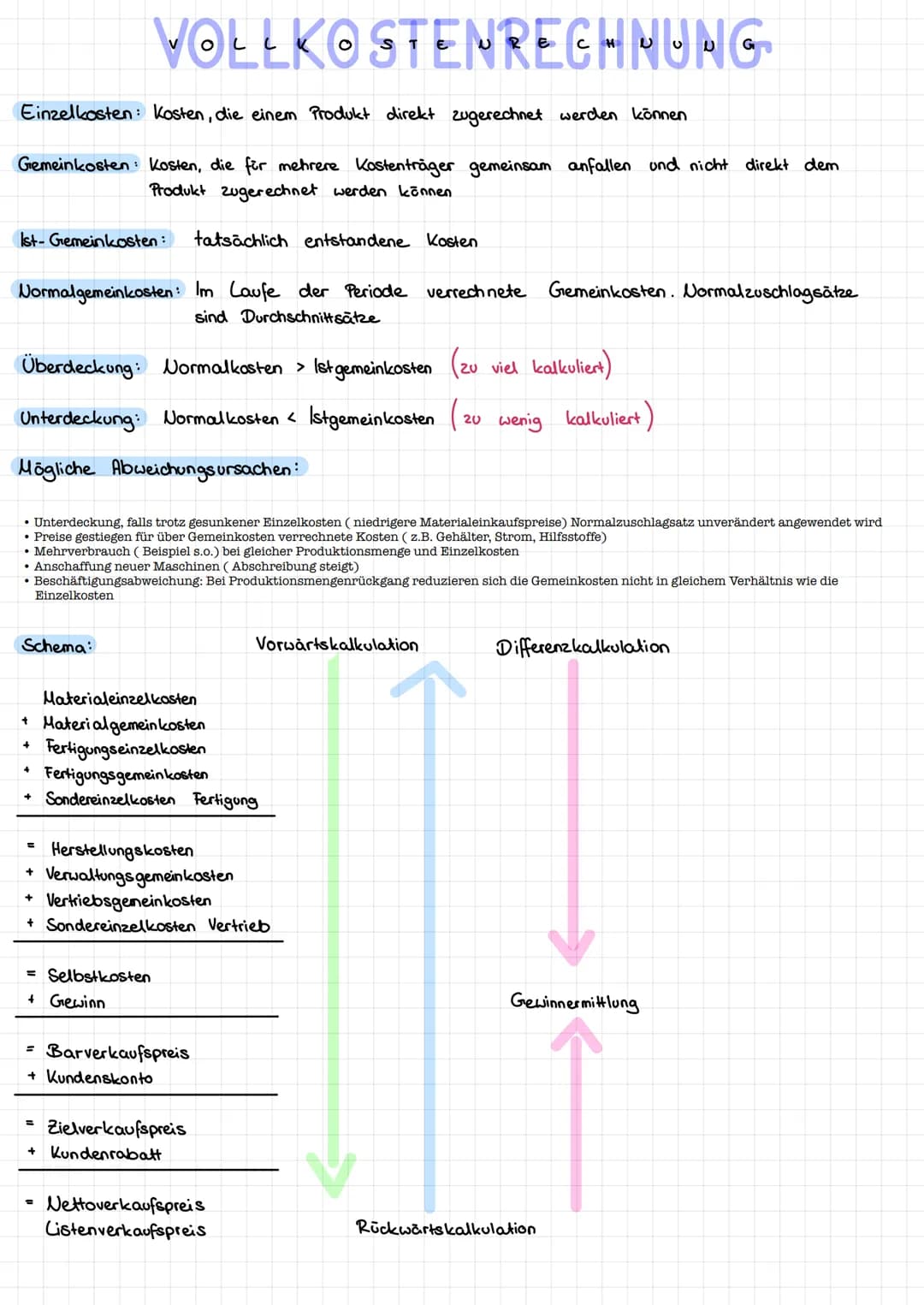 Einzelkosten: Kosten, die einem Produkt direkt zugerechnet werden können.
Gemeinkosten: Kosten, die für mehrere Kostenträger gemeinsam anfal