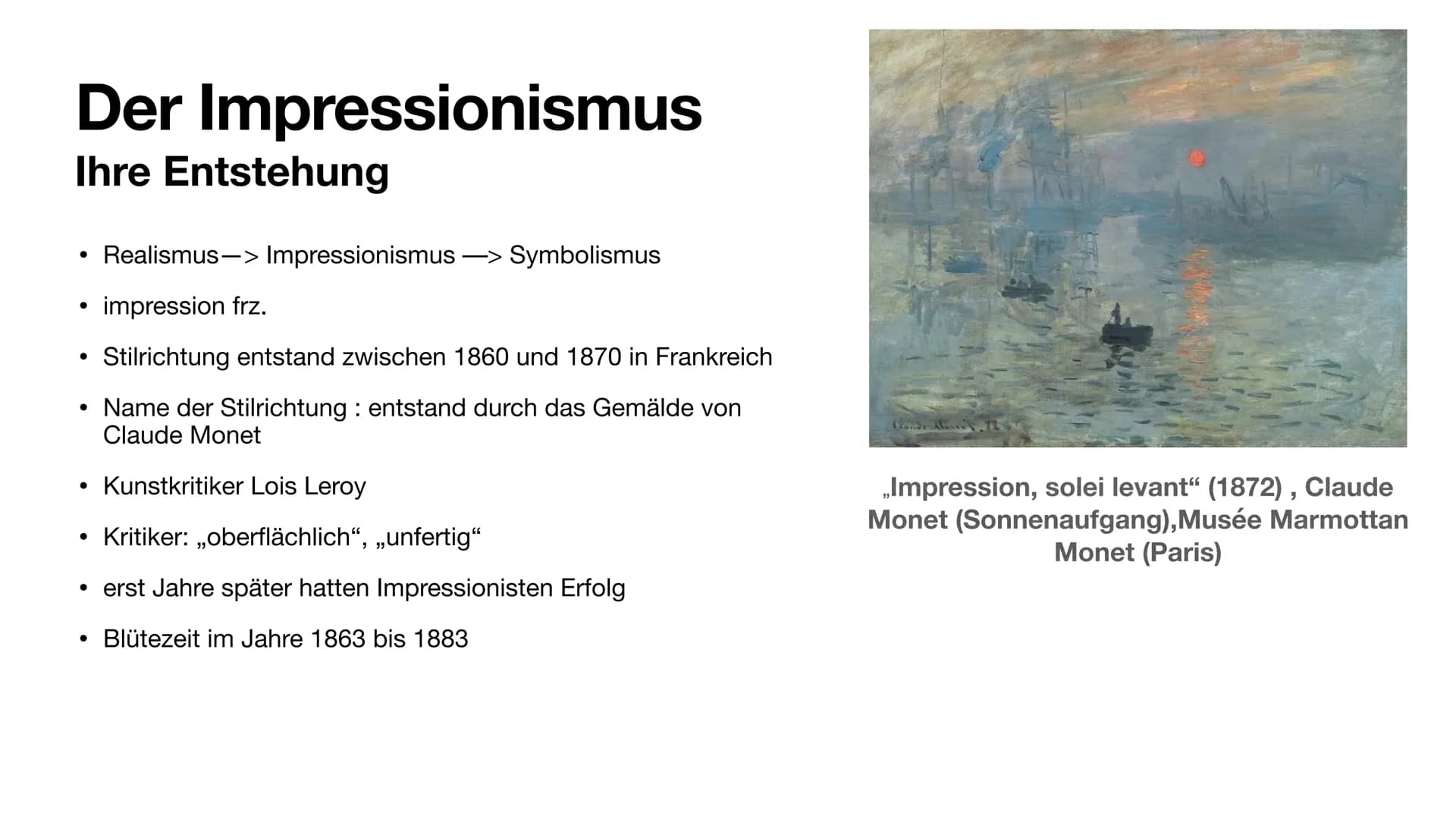 Der Impressionismus
und Post-Impressionismus Sternennacht, Vincent van Gogh 1889 Index
●
●
●
●
Impressionismus
Entstehung Impressionismus
Me