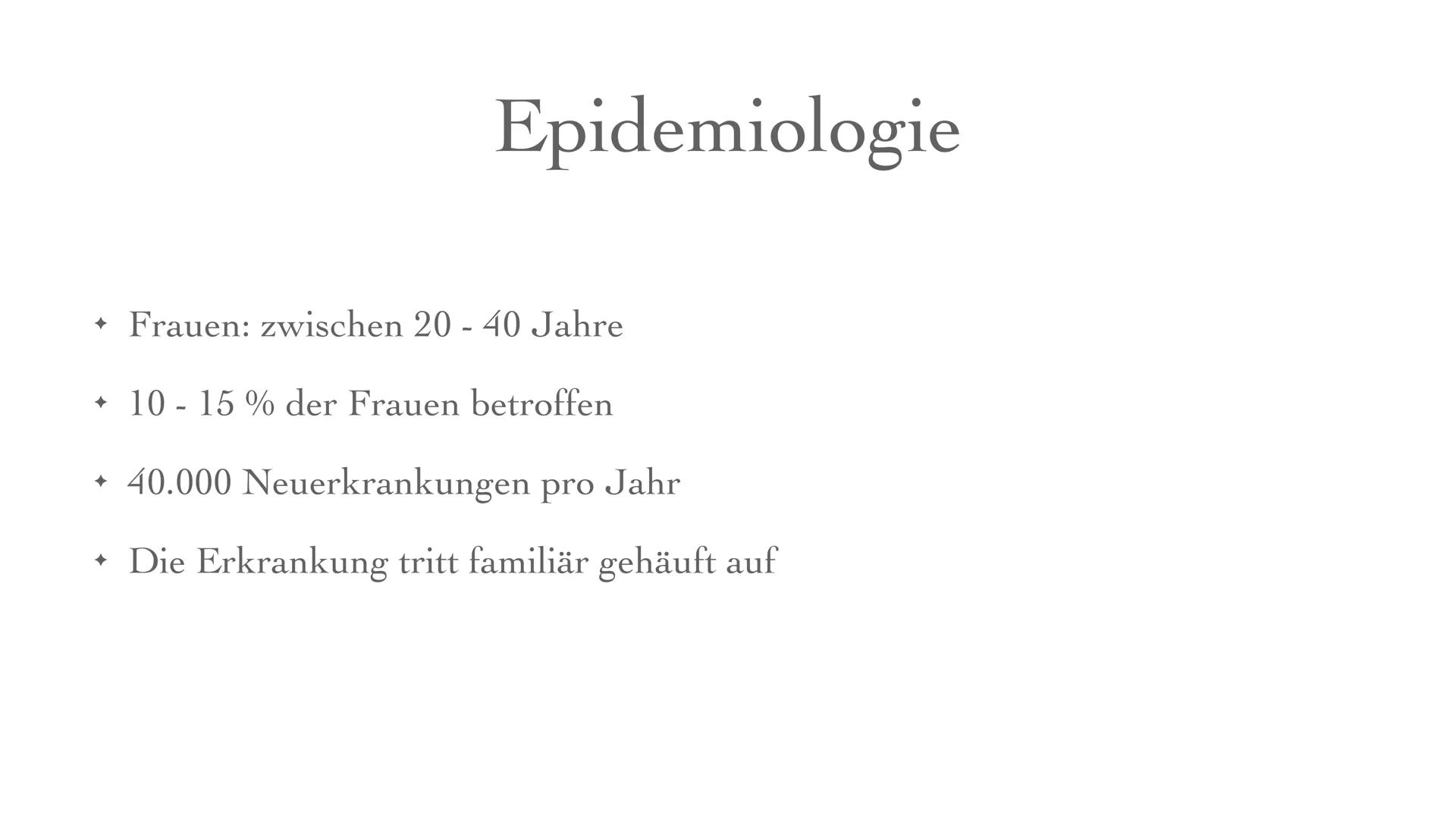 Julia Lisjanskij
Endometriose
08.06.2021 ✦ Definition
+ Beschreibung
✦ Formen
✦
Epidemiologie
Symptome
✦ Ursache
+ Risikofaktoren
Diagnose
T