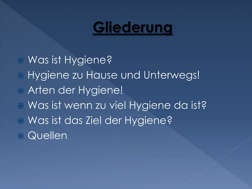 Hygiene
Infektionen
Die Hygiene Gliederung
Was ist Hygiene?
● Hygiene zu Hause und Unterwegs!
Arten der Hygiene!
• Was ist wenn zu viel Hygi