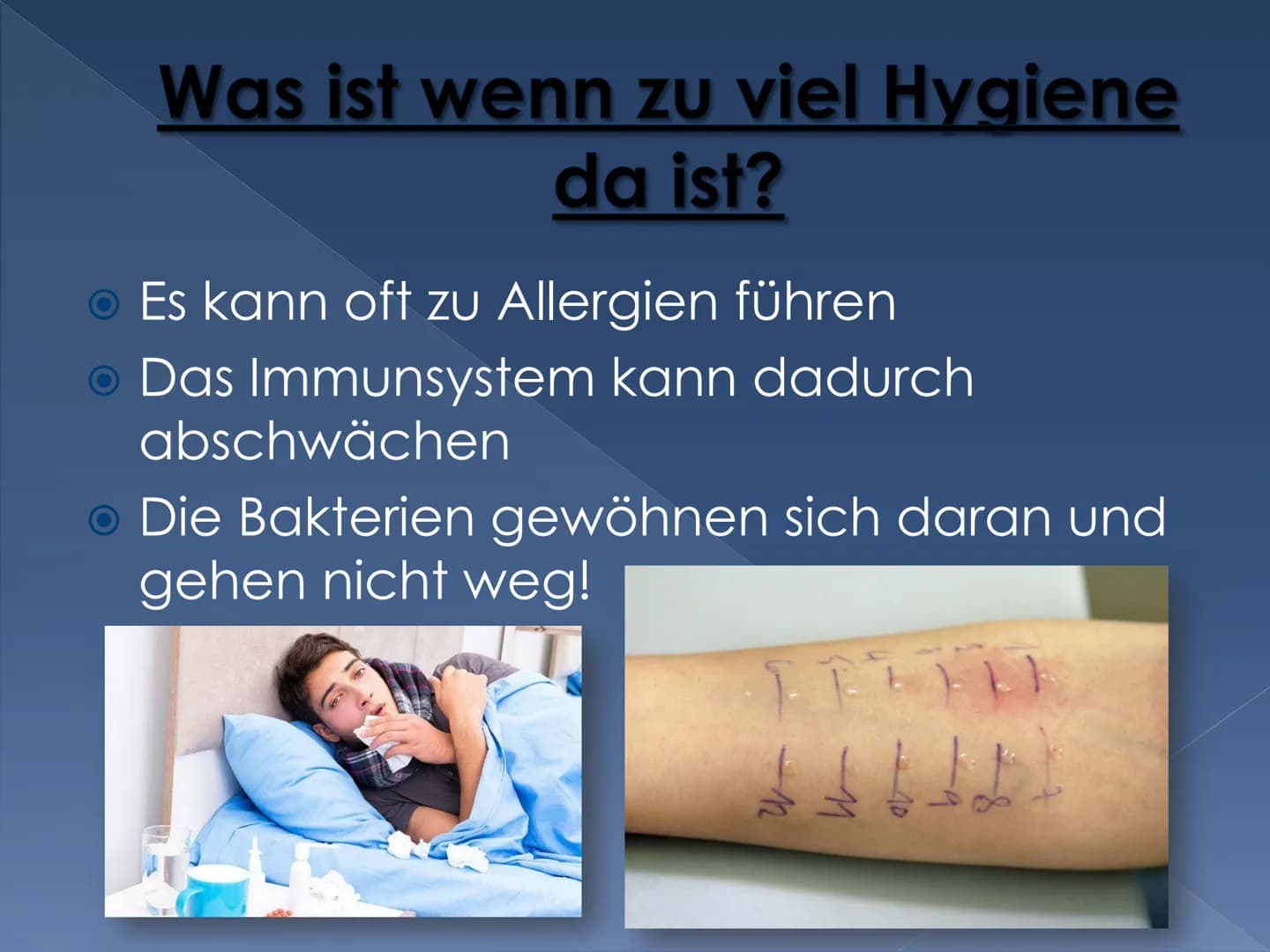 Hygiene
Infektionen
Die Hygiene Gliederung
Was ist Hygiene?
● Hygiene zu Hause und Unterwegs!
Arten der Hygiene!
• Was ist wenn zu viel Hygi