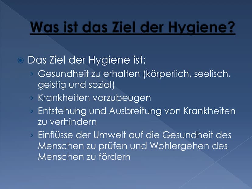 Hygiene
Infektionen
Die Hygiene Gliederung
Was ist Hygiene?
● Hygiene zu Hause und Unterwegs!
Arten der Hygiene!
• Was ist wenn zu viel Hygi