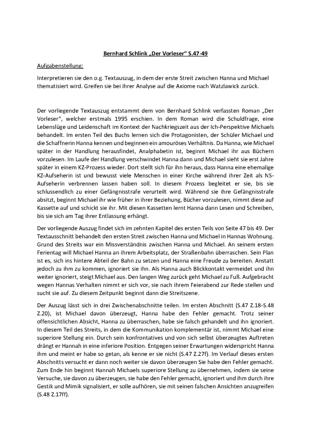 Der Vorleser Interpretation S.47-S.49