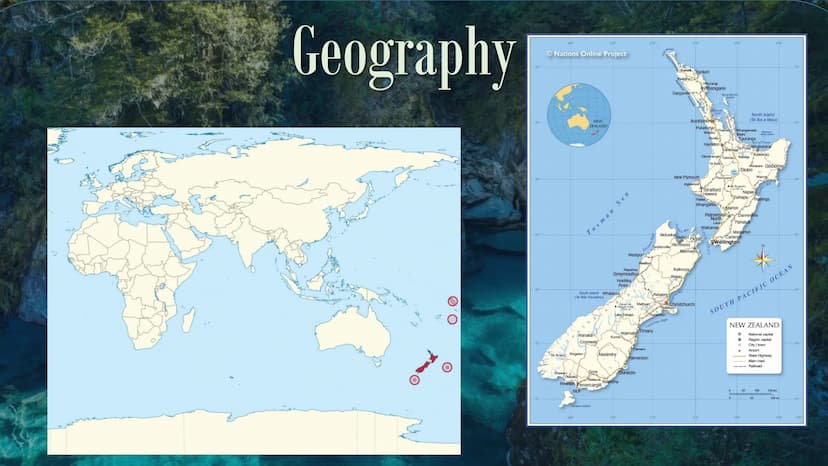 NEW
ZEALAND
Alina U. Ea NEW
Outline
Geography
ZEALANDneral
History
Politics
Economy
• Funfacts Geography
O
Nations Online Project
Te Anaug
O