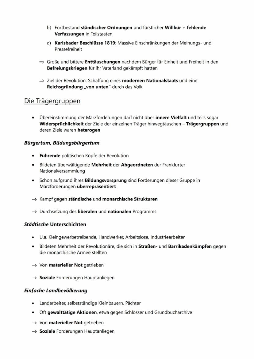 Die Märzrevolution von 1848
Die Träger und Ziele der Revolution in den deutschen Staaten
Die Märzforderungen
●
Forderungen politischer und s