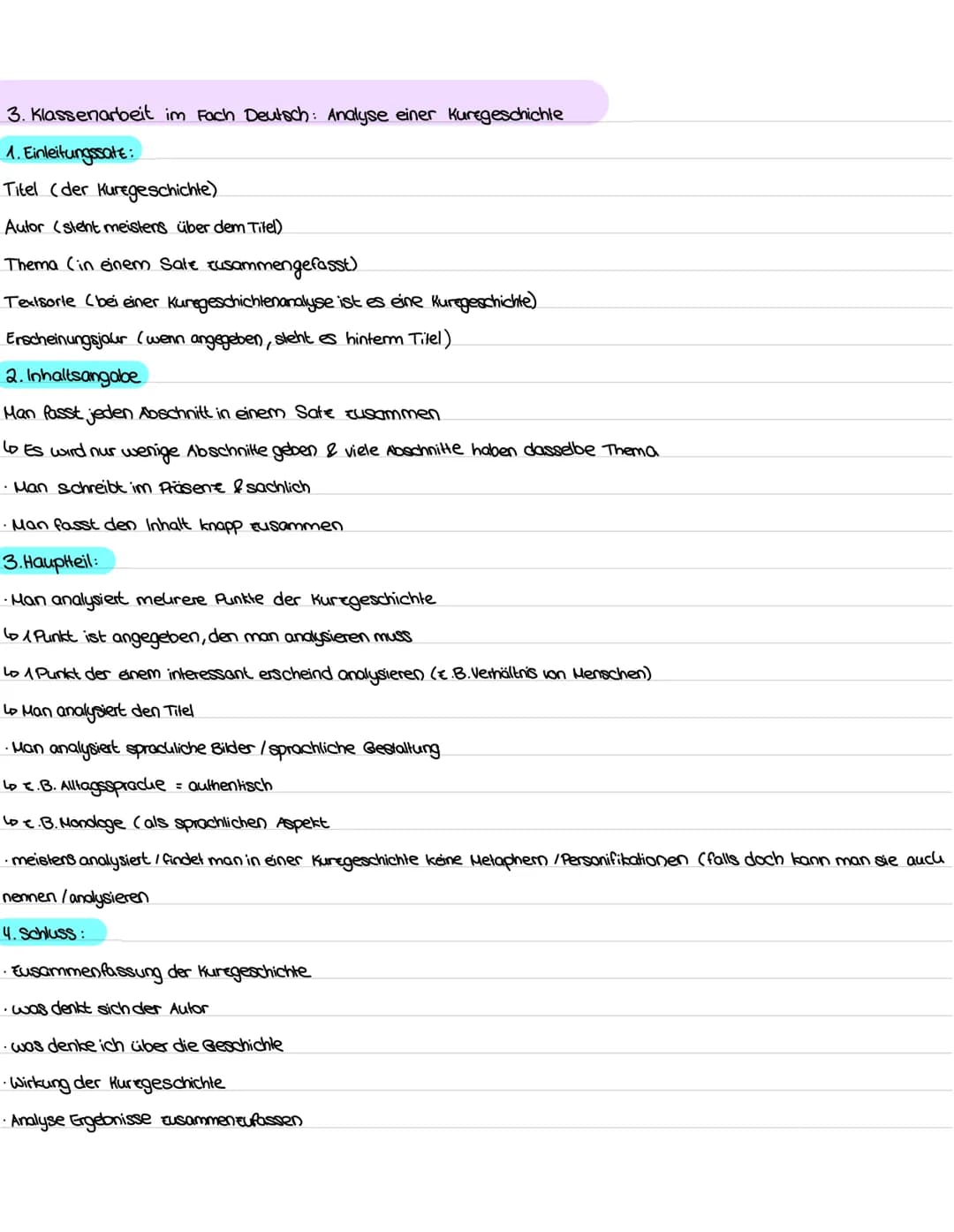 3. Klassenarbeit im Fach Deutsch: Analyse einer Kuregeschichte
1. Einleitungssatz:
Titel (der Kuregeschichte)
Autor (steht meistens über dem