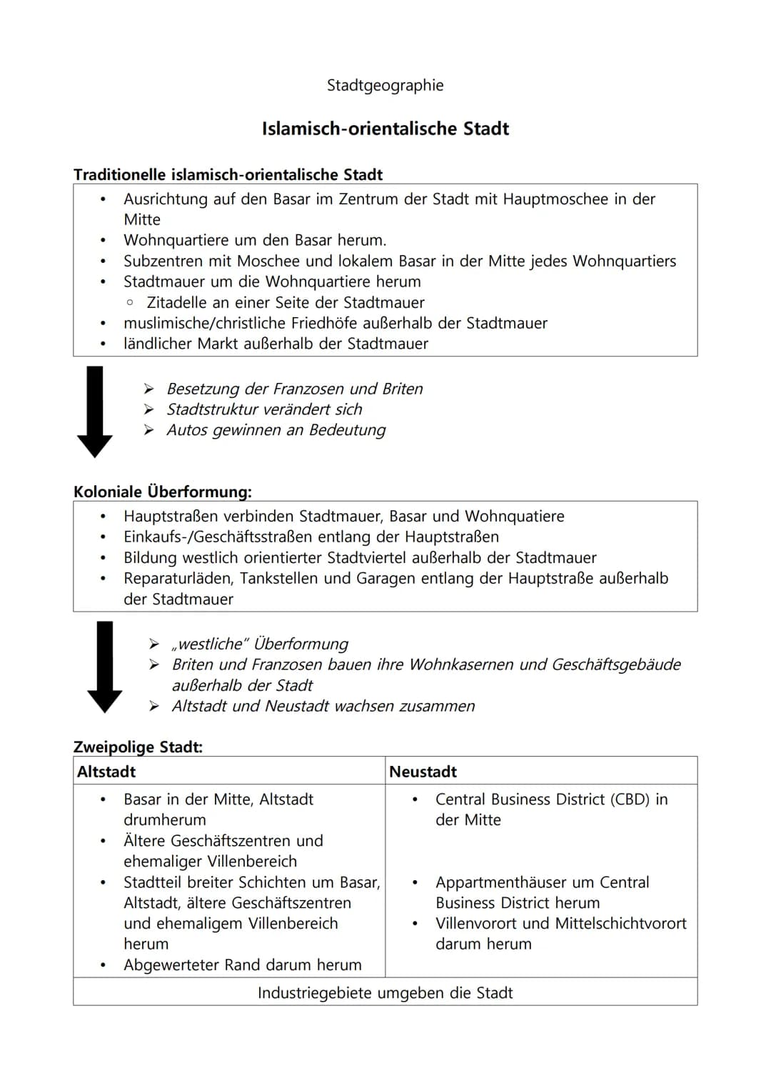 ●
Traditionelle islamisch-orientalische Stadt
Ausrichtung auf den Basar im Zentrum der Stadt mit Hauptmoschee in der
Mitte
●
Koloniale Überf