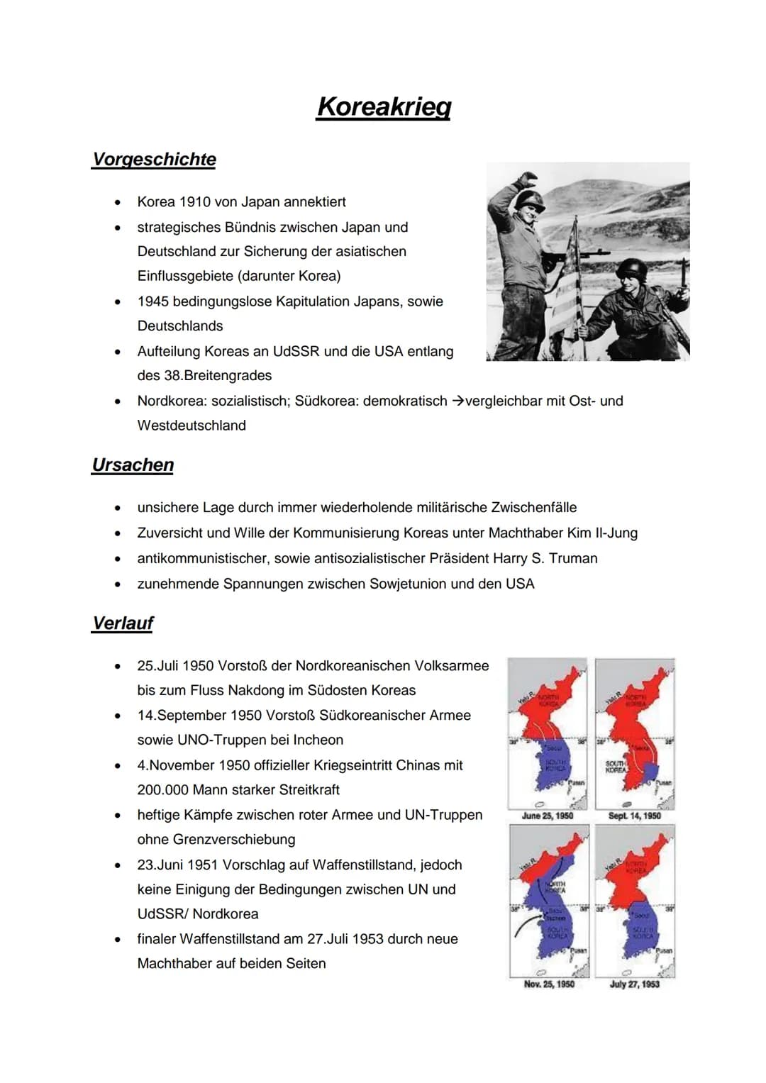 Vorgeschichte
●
●
●
●
Ursachen
Korea 1910 von Japan annektiert
strategisches Bündnis zwischen Japan und
Deutschland zur Sicherung der asiati