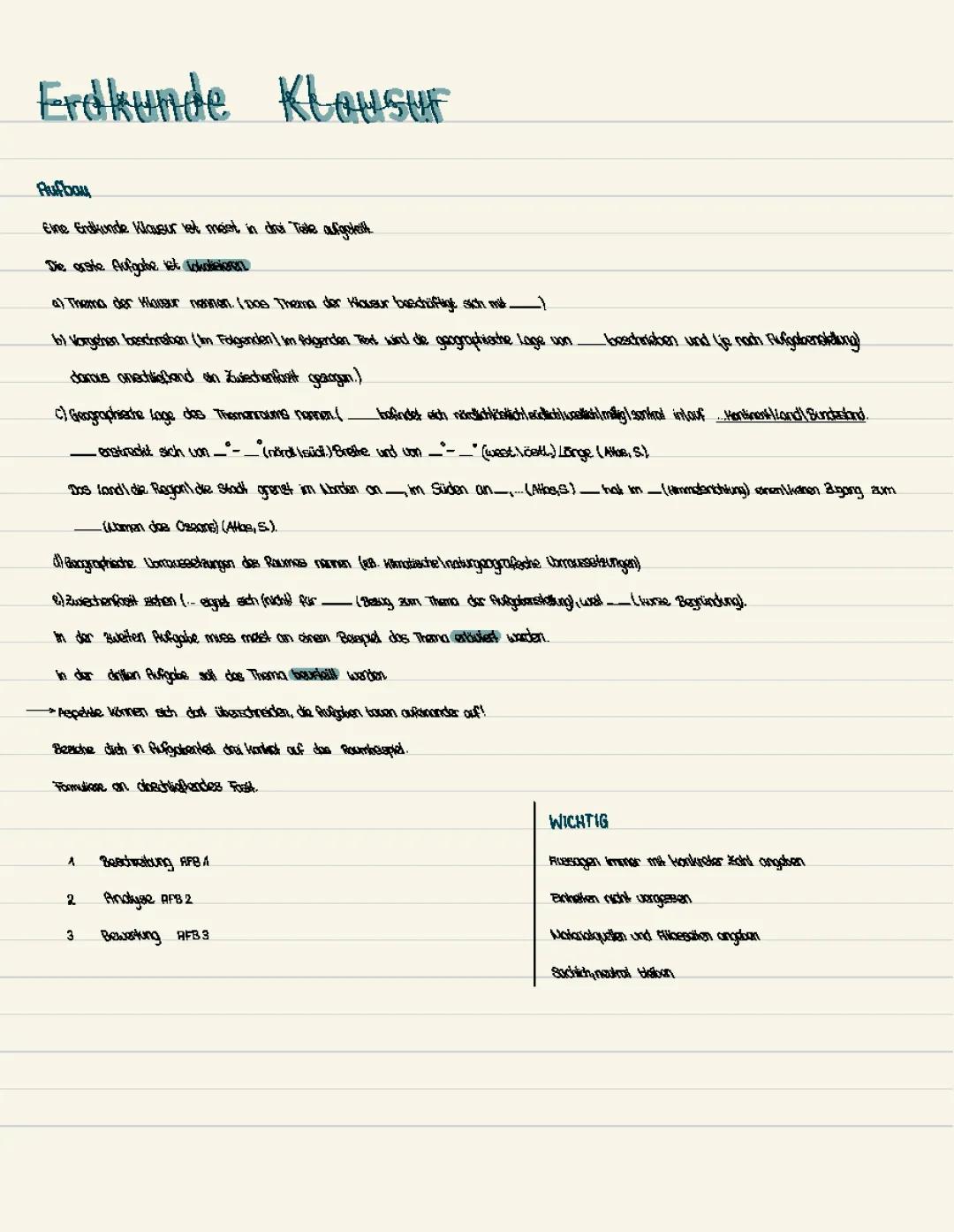 Wie schreibe ich eine Erdkunde Klausur