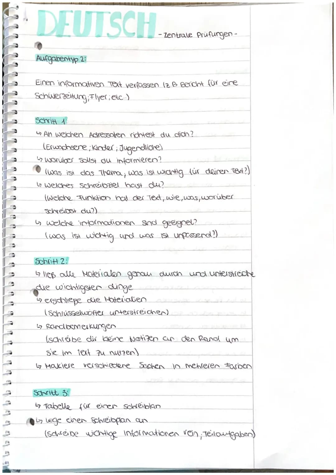 DEUTSCH
-Zentrale Prüfungen-
Aufgabentyp 2
Einen informativen Text verfassen (z. B. Bericht für eine
Schülerzeitung, Flyer, etc.)
Schritt 1
