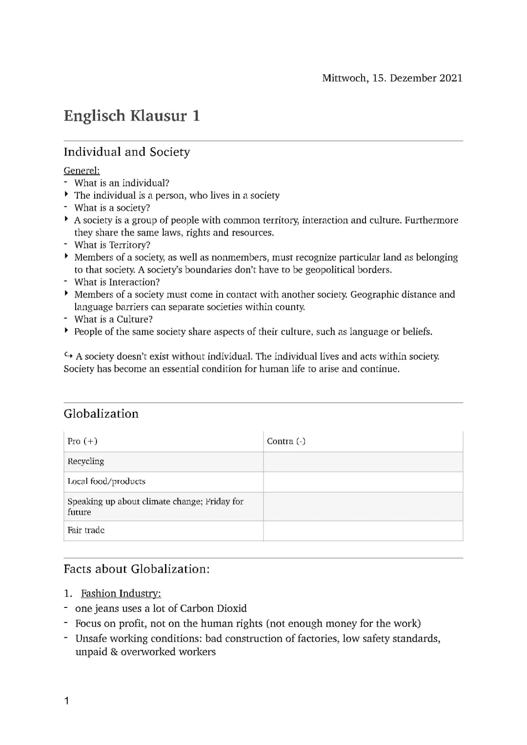 Lernzettel ENG1 Klausur