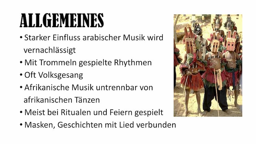 2838
Traditionelle
afrikanische Musik
KE
Www
VAVA
GOOD
SS
fayd ALLGEMEINES
●
• Starker Einfluss arabischer Musik wird
vernachlässigt
Mit Tro