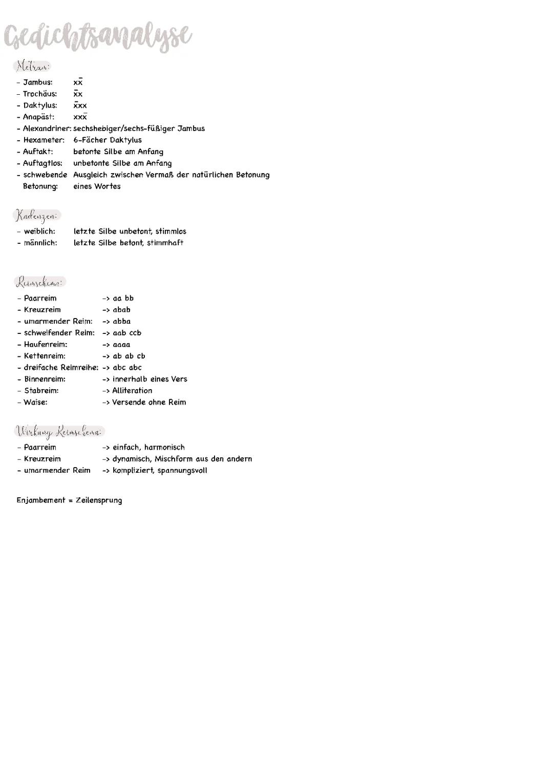 Gedichtsanalyse - Metrum, Reimschema