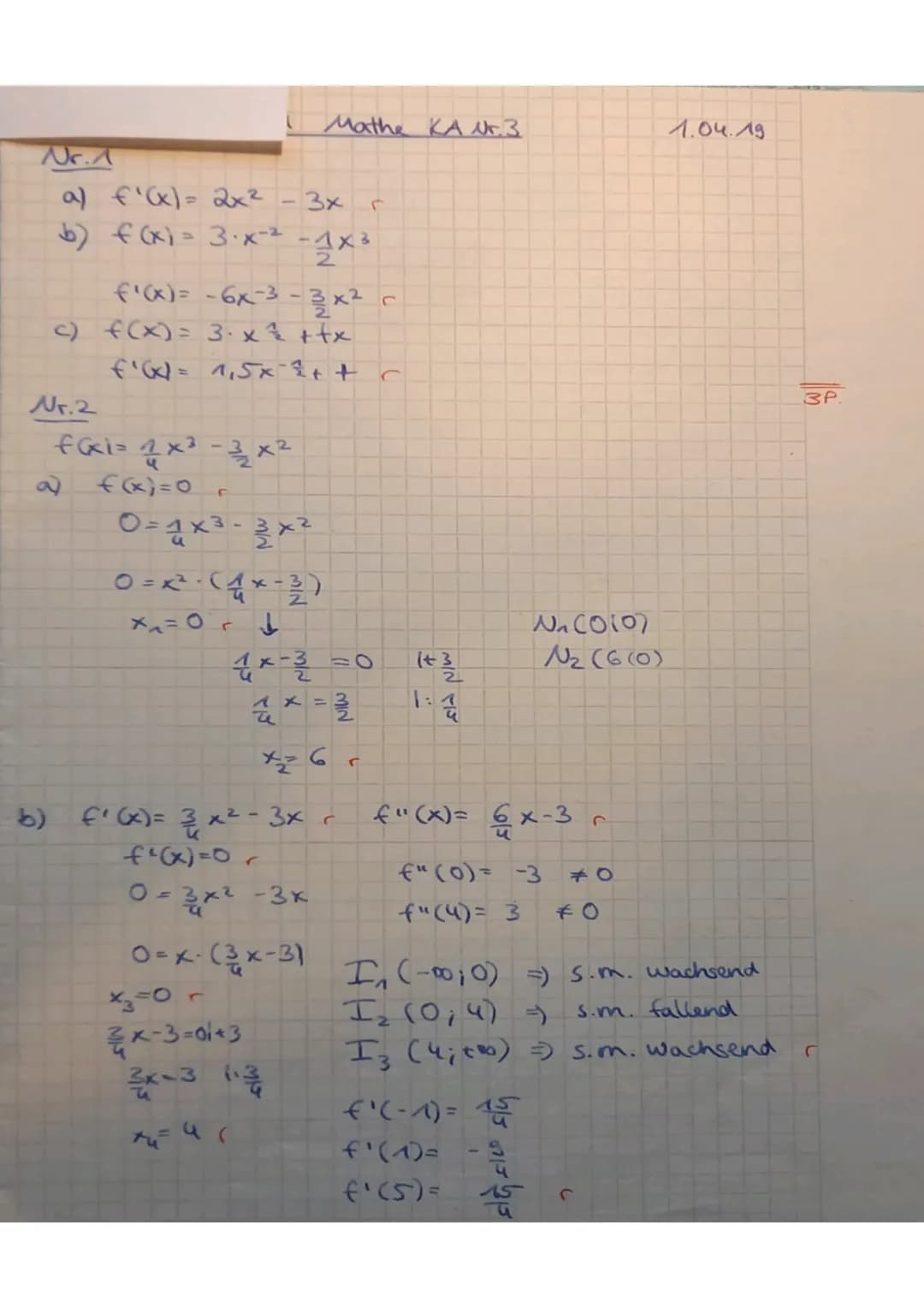 Mathematik
Mathematik-Klassenarb
Punkte
36138
Note KA
Aufgabe 1
Leite ab:
1
Volle Punktzahl gibt es nur bei sauberer Darstellung und Angabe 