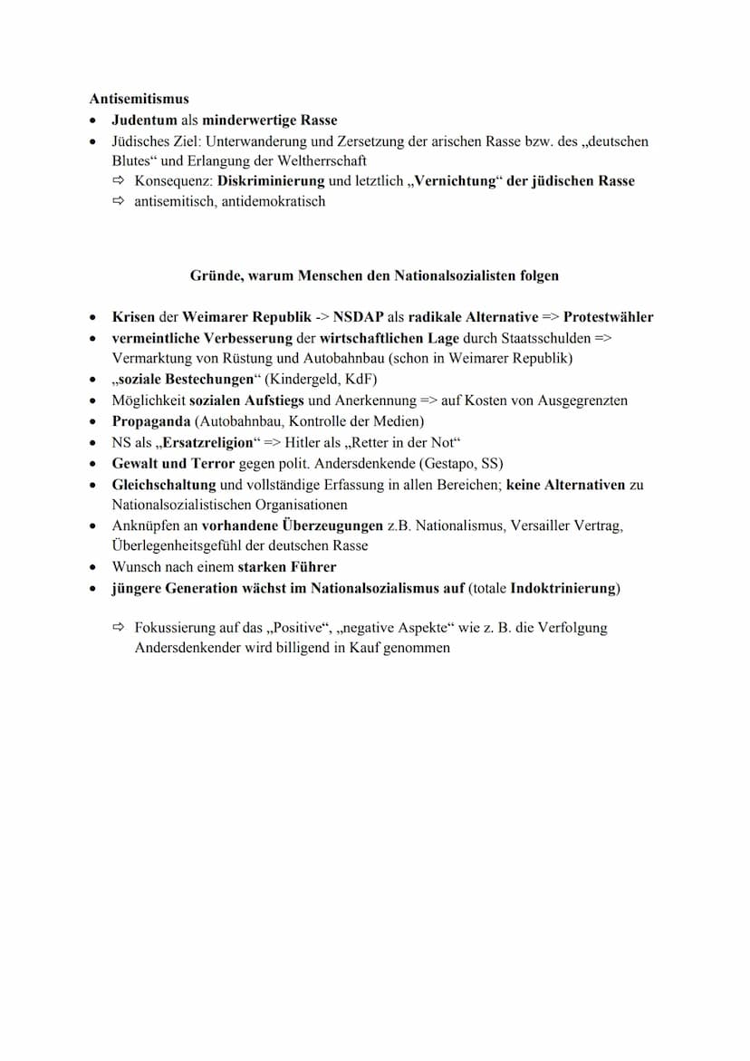 Lernzettel Geschichte Q2.2
NS-Ideologie
Elemente: Nationalismus, Lebensraumtheorie, Völkisches Denken, Führerprinzip,
Antisemitismus, Rassis