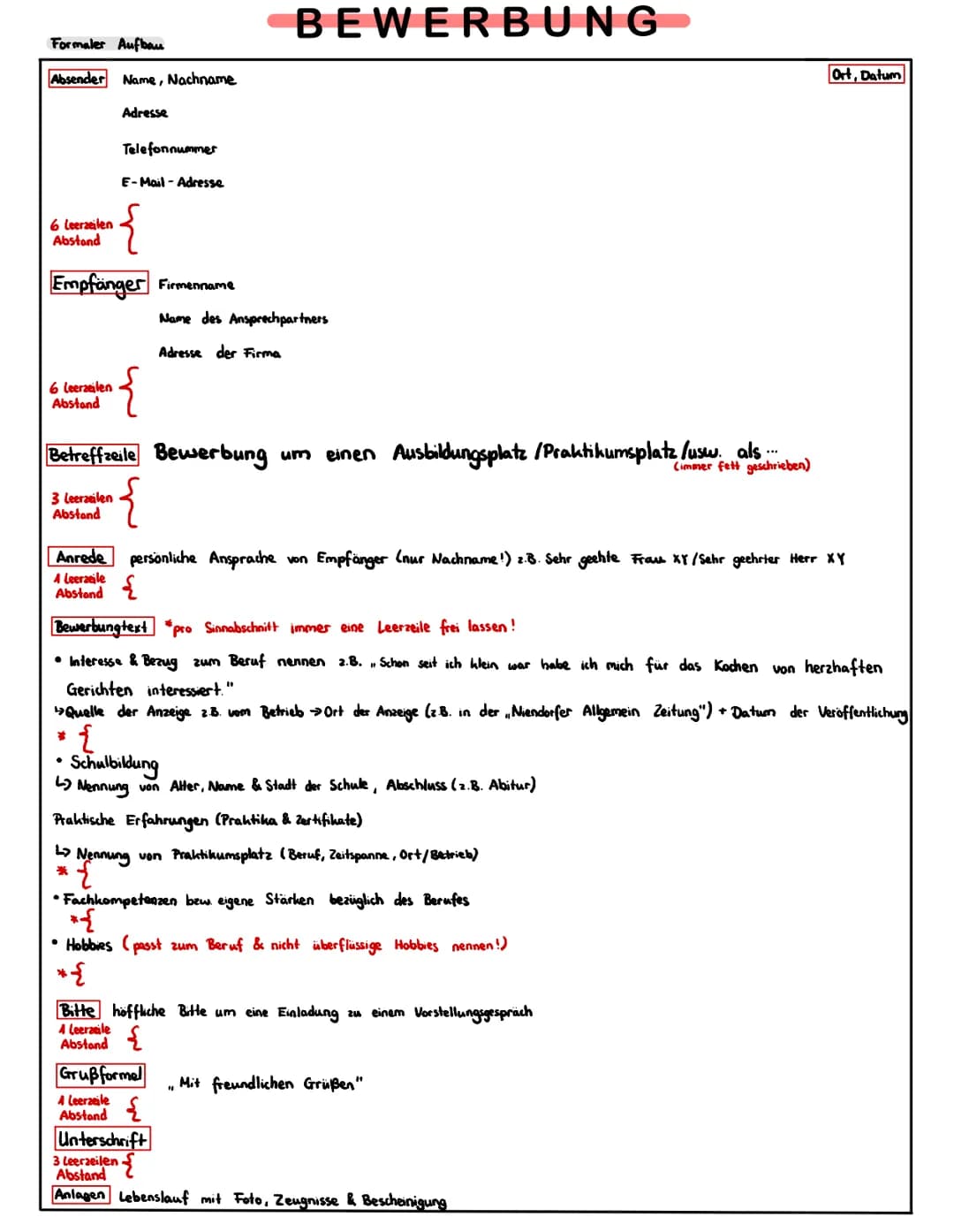 Formaler Aufbau
Absender Name, Nachname
Adresse
6 leerzeilen
Abstand
6 leerzeilen
Abstand
Telefonnummer
E-Mail-Adresse
Empfänger Firmenname
