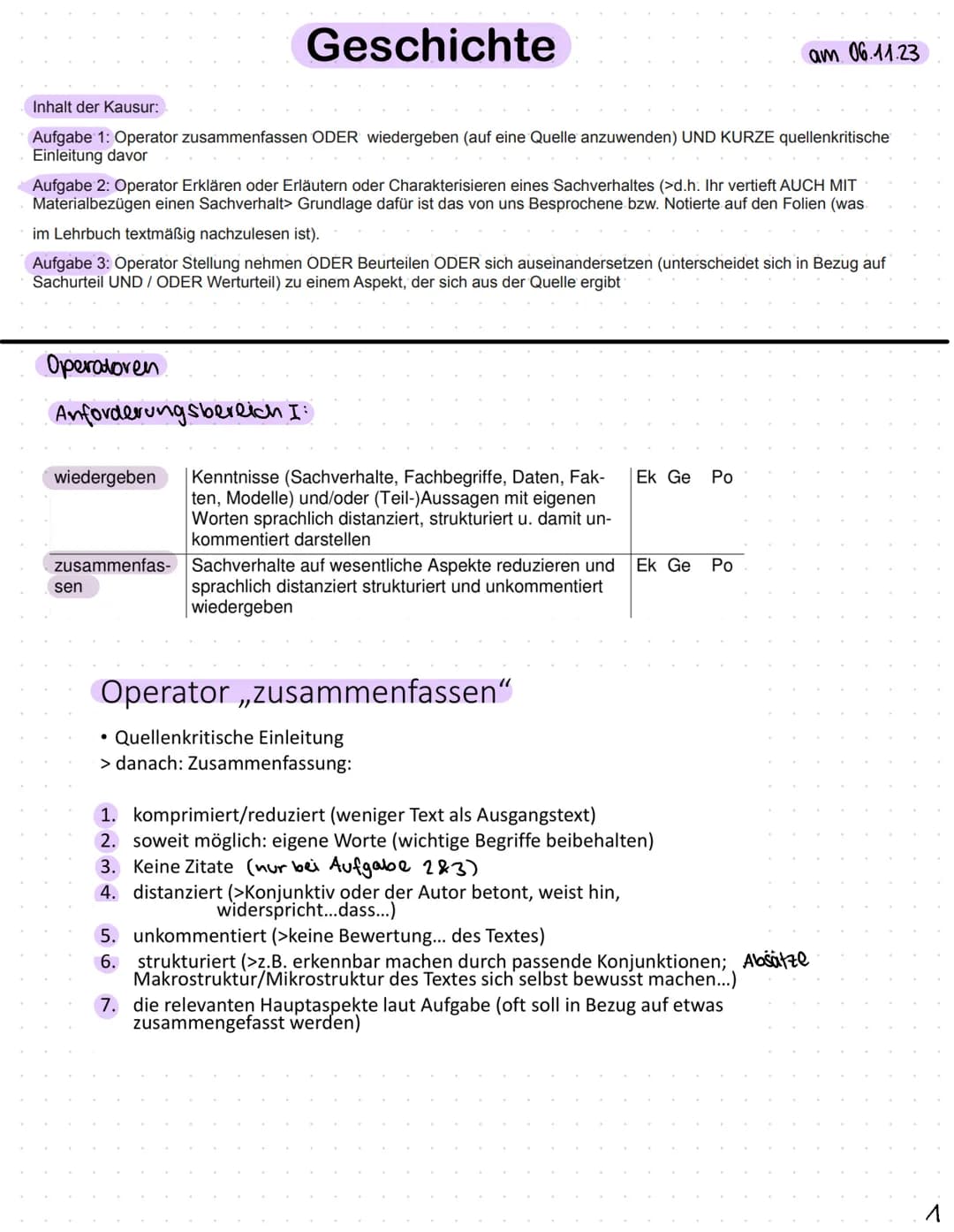 Inhalt der Kausur:
Aufgabe 1: Operator zusammenfassen ODER wiedergeben (auf eine Quelle anzuwenden) UND KURZE quellenkritische
Einleitung da