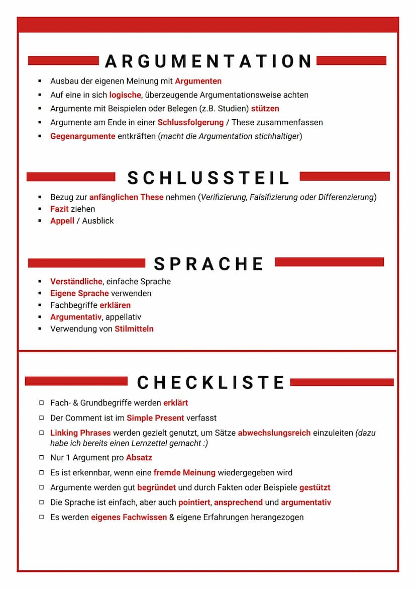 COMMENT
COMMENT
→ Ein Comment ist ein subjektiv wertender Text, in
dem zu einem aktuellen Thema Stellung bezogen wird
mit dem Ziel, die Mein