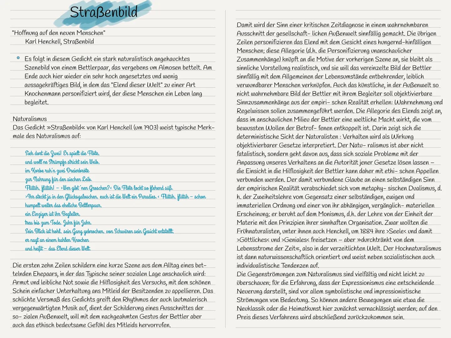 Straßenbild
"Hoffnung auf den neuen Menschen"
Karl Henckell, Straßenbild
Es folgt in diesem Gedicht ein stark naturalistisch angehauchtes
Sz