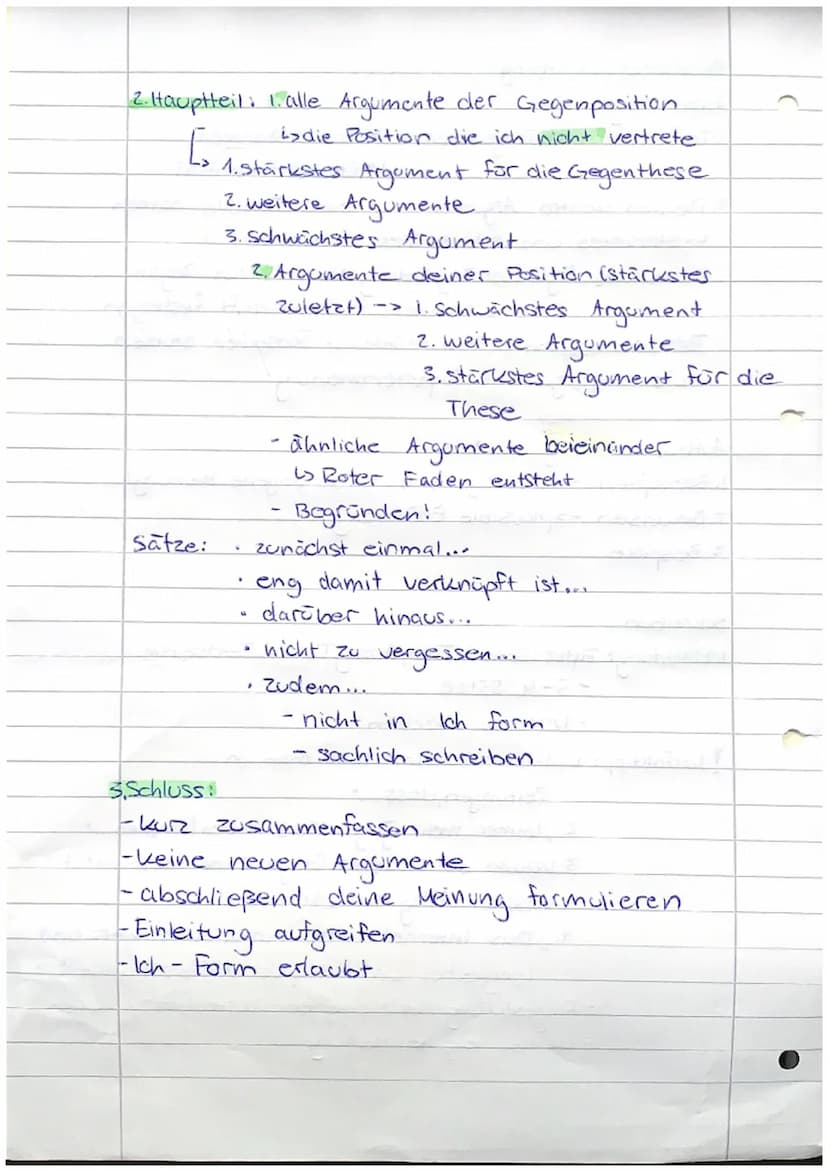 Pro kontra Erörterung
Vorbereitung
1. Text lesen und Frage
lesen
• Position bestimmen.
> Pro oder kontra?
2. Pro und Kontra Argomente in ein