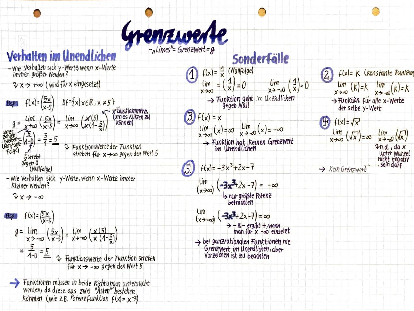 Verhalten im Unendlichen
- Wie Verhalten sich y-Werte, wenn x-Werte
immer größer werden?
x
+∞o (wird für x eingesetzt)
f(x) = (2) DF={X/XER₁