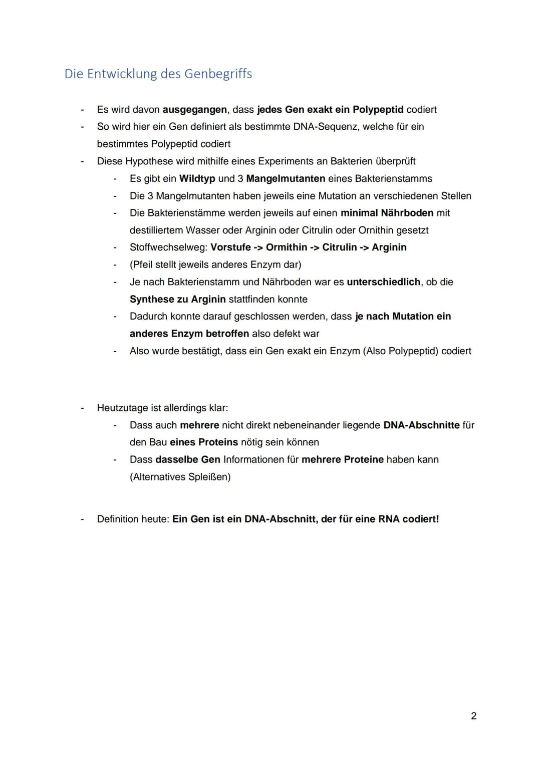 Biologie Leistungskurs Q1 Klausur 2 - Lernzettel
Inhalt
Die Entwicklung des Genbegriffs
Der Aufbau von DNA und RNA.
Die Funktion der verschi