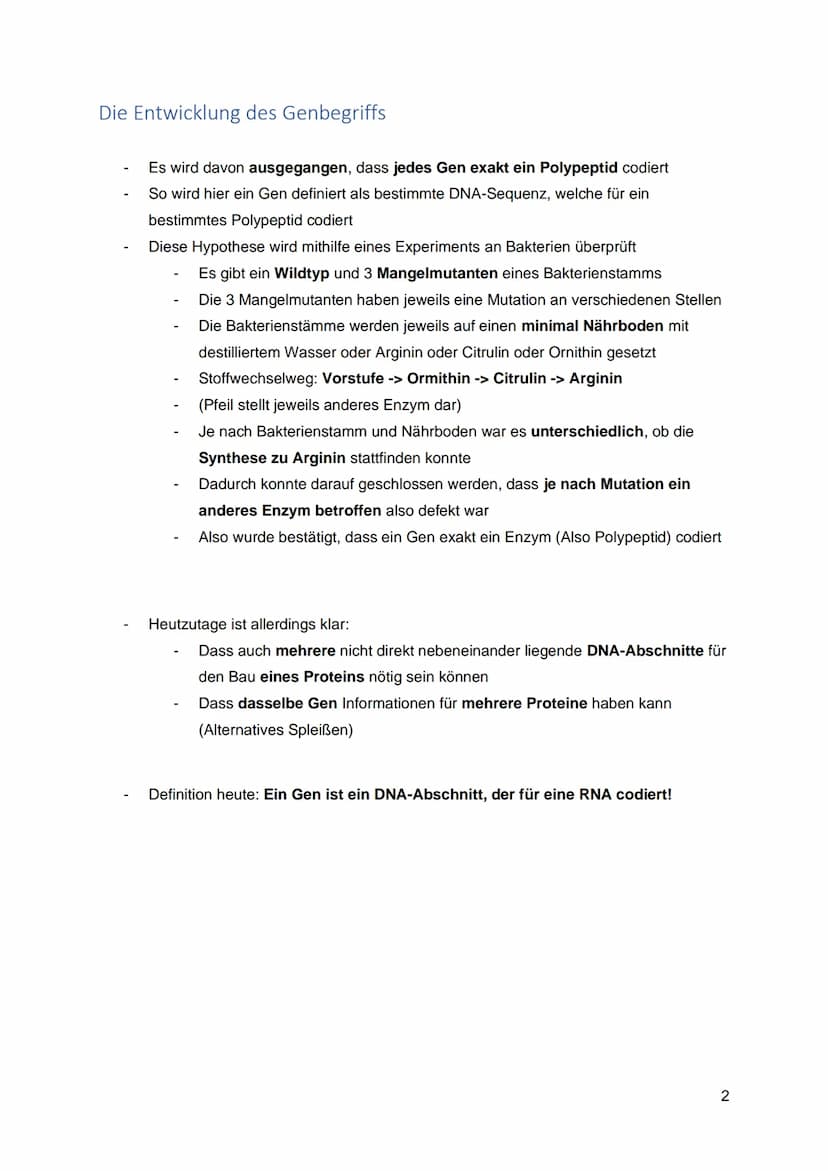 Biologie Leistungskurs Q1 Klausur 2 - Lernzettel
Inhalt
Die Entwicklung des Genbegriffs
Der Aufbau von DNA und RNA.
Die Funktion der verschi