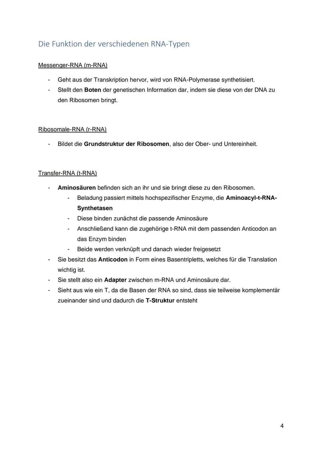 Biologie Leistungskurs Q1 Klausur 2 - Lernzettel
Inhalt
Die Entwicklung des Genbegriffs
Der Aufbau von DNA und RNA.
Die Funktion der verschi